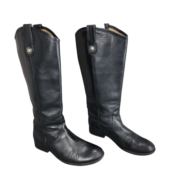 Frye Knee High‎ Riding Boots sz 7B Women Melissa Button Black Leather Equestrian - Picture 1 of 13